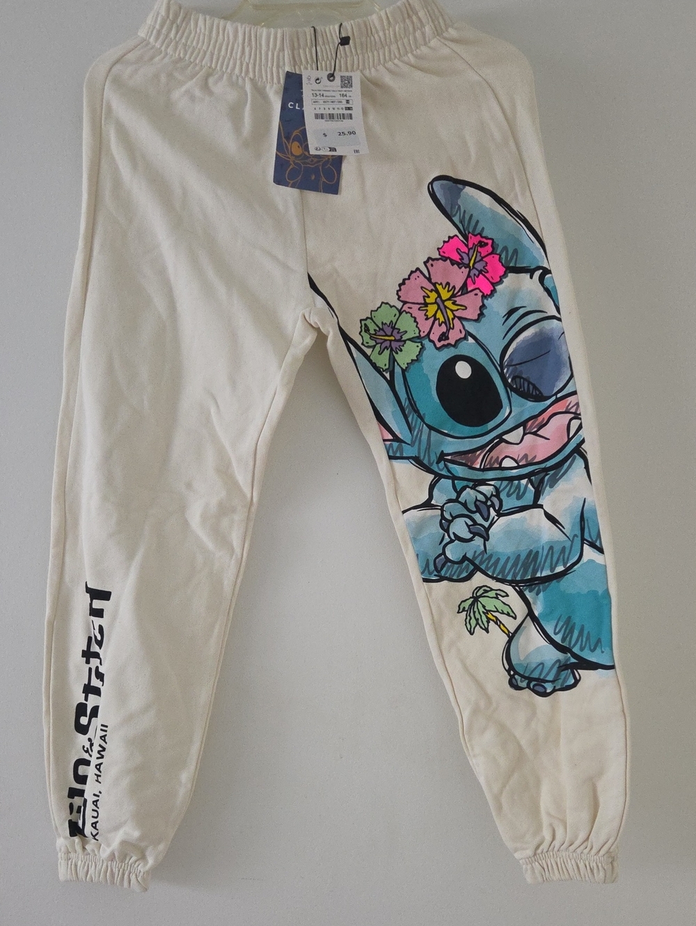 Zara Cream Joggers with Blue Stitch and Pink Floral Design